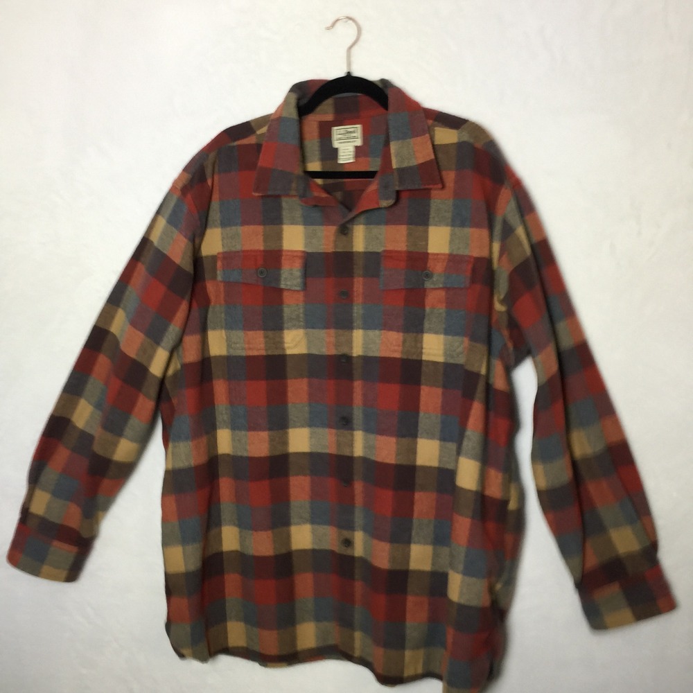 LL Bean Mens Plaid Flannel Shirt Button Up Long Sleeve Thick Warm Patterned Warm